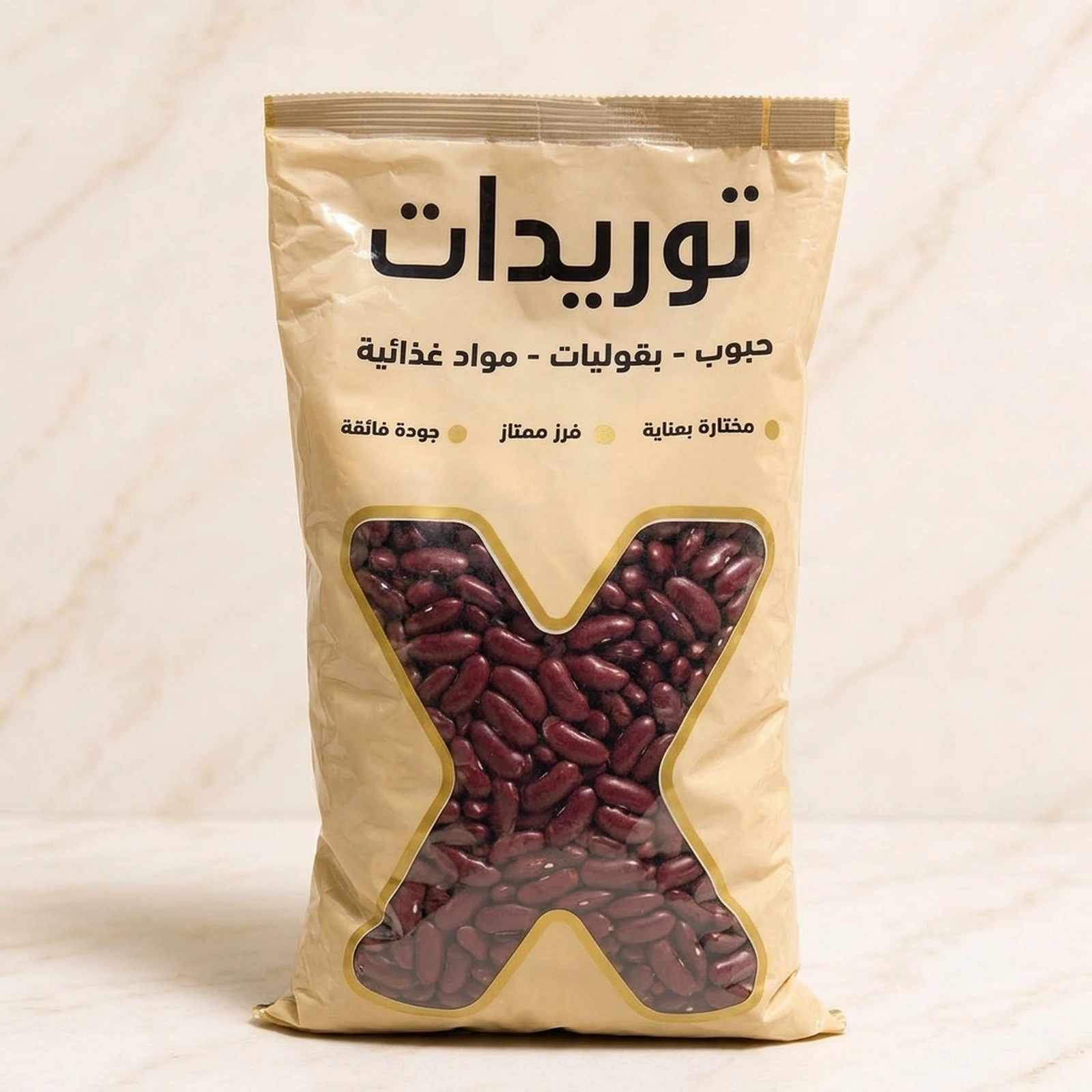 فاصوليا حمراء كيدني بجانب عبوة زمام إكس